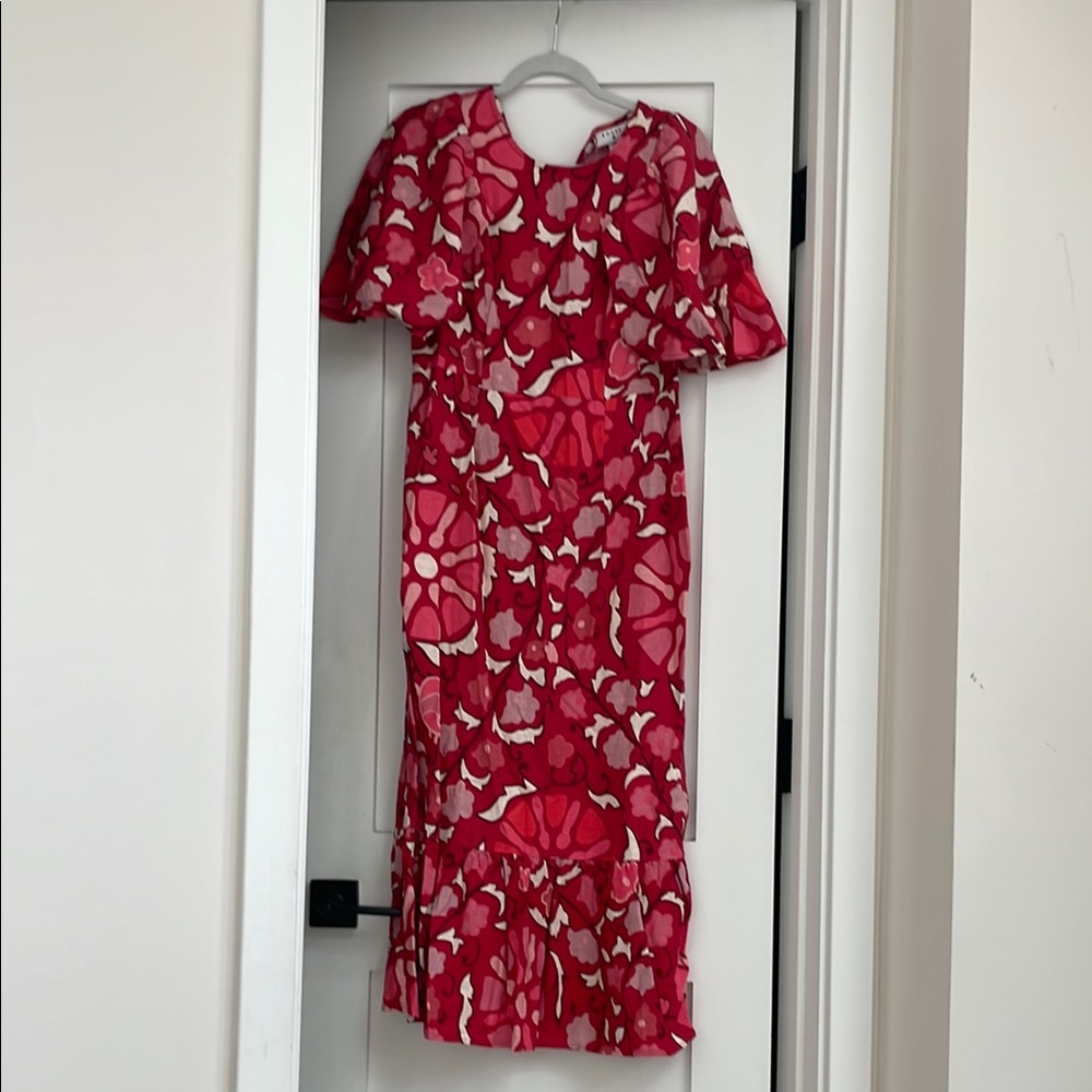 RHODE Beautiful Red and White Flutter Sleeve Sheath Dress